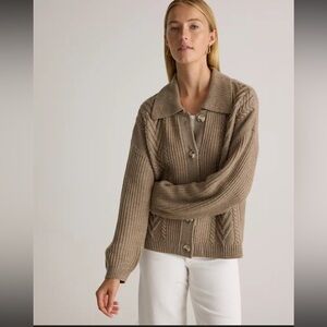 Quince Australian Merino Wool Collared Cable Cardigan Malted Toffee Small